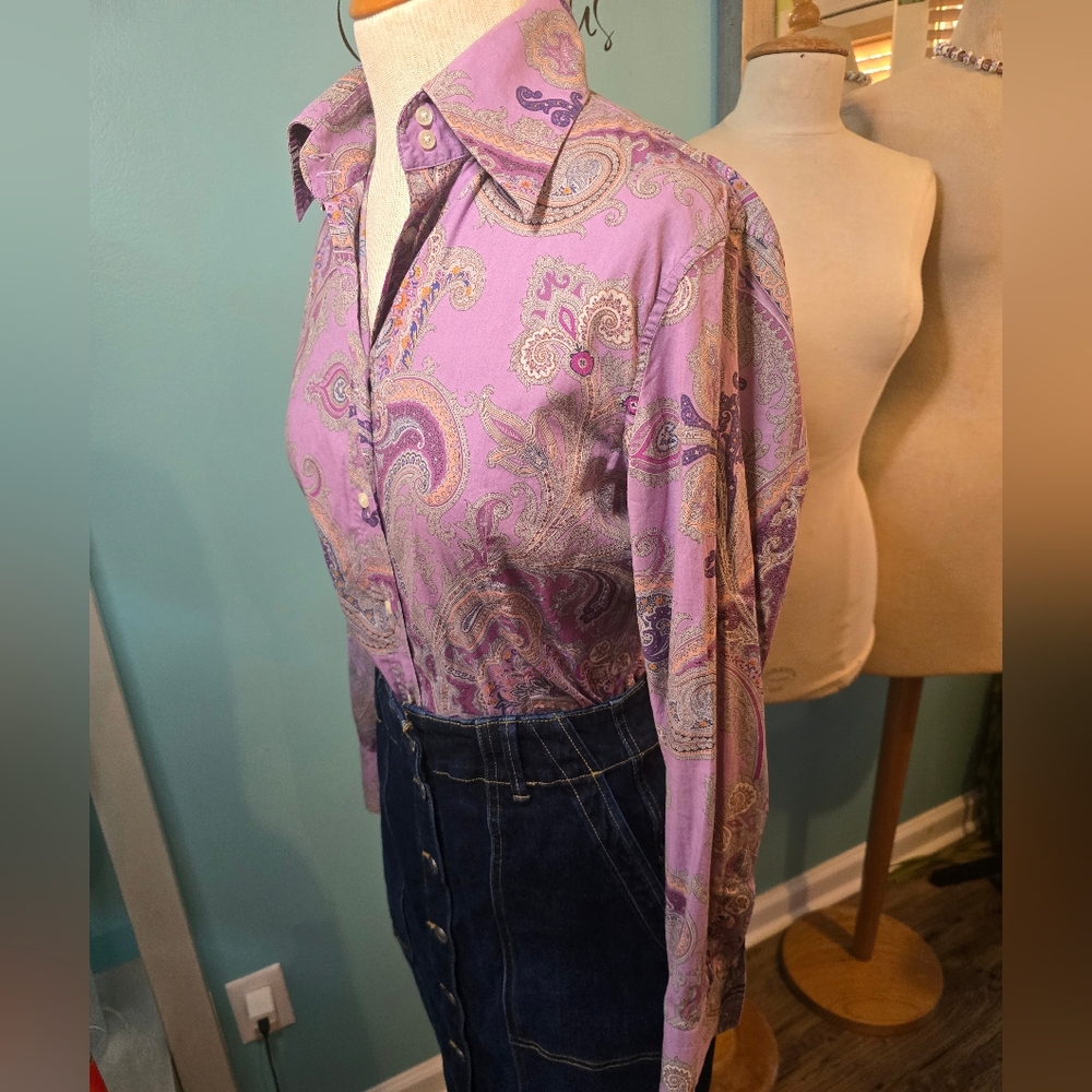 Etro Lavendar Paisley Button Down Women's Shirt - Picture 5 of 8